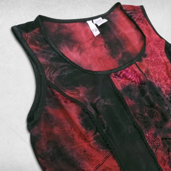 Sami Jo Tank Top Wmns M Black Red Floral Paisley Velvet Burnout Feminine Grunge - Picture 2 of 10